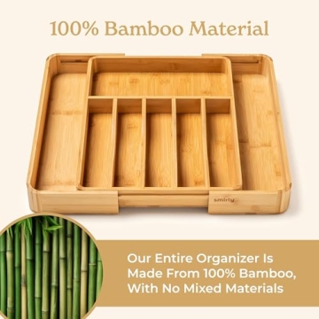 SMIRLY Bamboo Kitchen Drawer Organizer for Utensils & Silverware