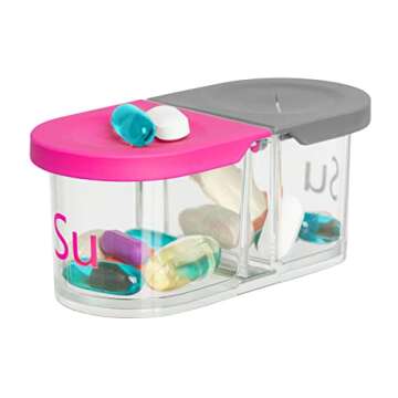 Sagely Smart XL Weekly Pill Organizer - 7 Day Pill Box 2 Times a Day with Free Reminder Alarm App (Large Enough to Fit Fish Oil, Cod Liver Oil, Vitamin D Supplements & Vitamins)(Pink/Gray)