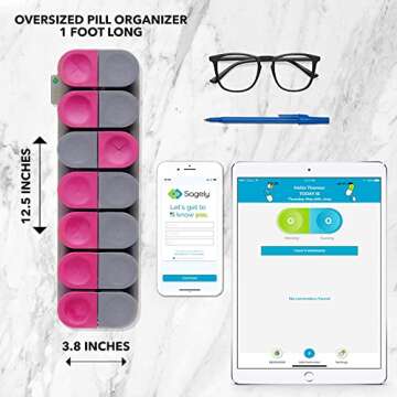Sagely Smart XL Weekly Pill Organizer - 7 Day Pill Box 2 Times a Day with Free Reminder Alarm App (Large Enough to Fit Fish Oil, Cod Liver Oil, Vitamin D Supplements & Vitamins)(Pink/Gray)