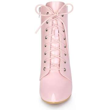 Allegra K Lace Up Patent Leather Ankle Boots for Women