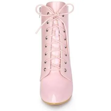 Allegra K Lace Up Patent Leather Ankle Boots for Women