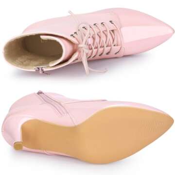 Allegra K Lace Up Patent Leather Ankle Boots for Women