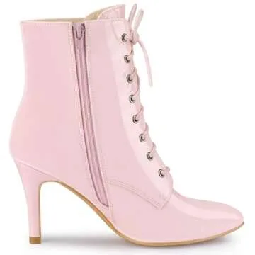 Allegra K Lace Up Patent Leather Ankle Boots for Women