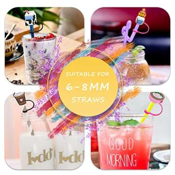 Straw Cover Kid Reusable Drinking Straw Lids Stanley Cup Straw Accessories Splash Straw Protector Portable Straw Toppers Dust Straw Caps Decoration (9Pcs) (GJT05)