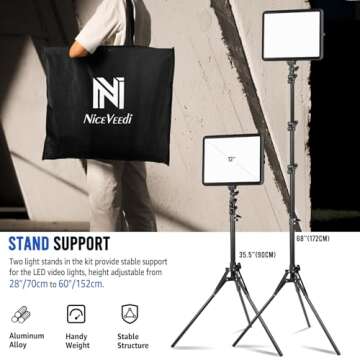 2-Pack Photography Lighting Kit, NiceVeedi 22W LED Video Light Kit, 2900-7000K Studio Light with Tripod Stand, 73" Stream Light for Video Recording