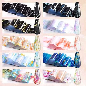 Makartt 2pcs Nail Foil Glue Gel with 20pcs Marble Print Nail Foil Sheets Kit, Nail Transfer Stickers...