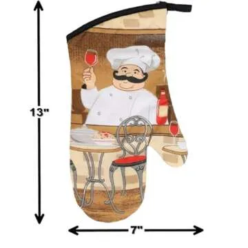 3 Piece Lightweight Decorative Kitchen Décor Set Includes 2 Potholders and 1 Oven Mitt (Italian Chef)
