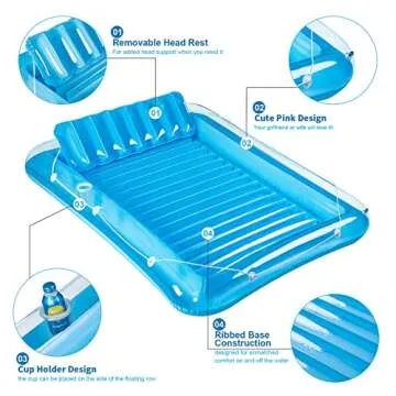 Inflatable Pool Floats Boat for Adults, Blow Up Tanning Pool Raft Sun Tan Tub with Inflatable Pillow for Family Outdoor, Garden, Backyard Summer Water Party (14+ Year Old) (Small,Blue)