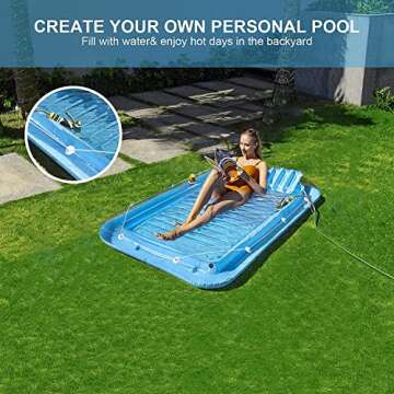 Inflatable Pool Floats Boat for Adults, Blow Up Tanning Pool Raft Sun Tan Tub with Inflatable Pillow for Family Outdoor, Garden, Backyard Summer Water Party (14+ Year Old) (Small,Blue)