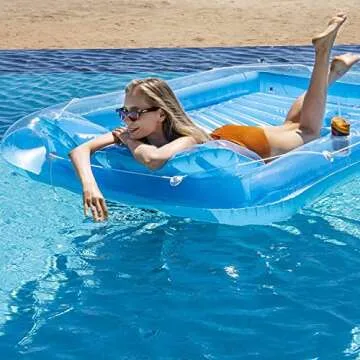 Inflatable Pool Floats Boat for Adults, Blow Up Tanning Pool Raft Sun Tan Tub with Inflatable Pillow for Family Outdoor, Garden, Backyard Summer Water Party (14+ Year Old) (Small,Blue)
