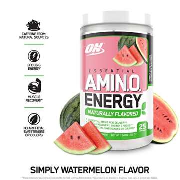 Optimum Nutrition Amino Energy Naturally Flavored - Pre Workout with Green Tea, BCAA, Amino Acids, Keto Friendly, Green Coffee Extract, Energy Powder - Simply Watermelon, 25 Servings