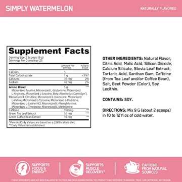 Optimum Nutrition Amino Energy Naturally Flavored - Pre Workout with Green Tea, BCAA, Amino Acids, Keto Friendly, Green Coffee Extract, Energy Powder - Simply Watermelon, 25 Servings