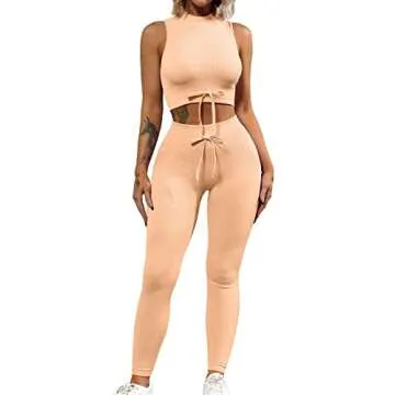 QINSEN Workout Leggings for Women High Waist,Seamless Workout Padded Crop Tops 2 Piece Outfits Set Activewear Orange M