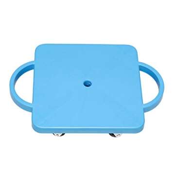 Get Out! Plastic Scooter Board in Marine Blue, Wide Handles, 12in x 12in – Gym Class Manual Scooter Board for Kids