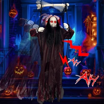 KEUCL Halloween Decorations, Hanging Swing Ghost with Voice Activated, Creepy Sound/Light Up Eyes, H...