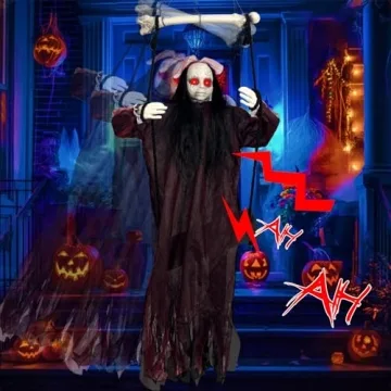 KEUCL Halloween Decorations, Hanging Swing Ghost with Voice Activated, Creepy Sound/Light Up Eyes, H...