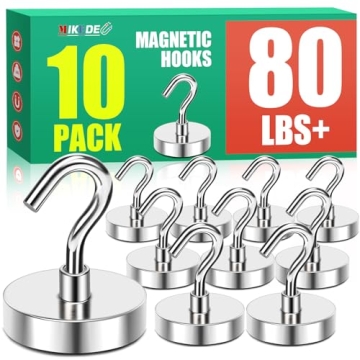 MIKEDE Magnetic Hooks, 80 Lbs Heavy Duty Earth Magnets with Hooks for Cruise Cabin, 10 Pcs Strong Lo...