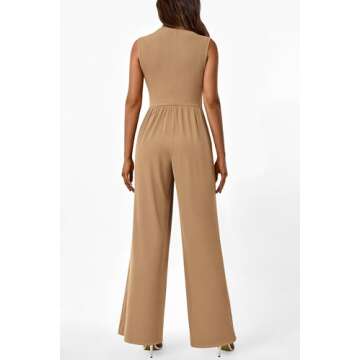 PRETTYGARDEN Womens Summer Jumpsuits Dressy Casual One Piece Outfits Sleeveless Mock Neck Wide Leg P...