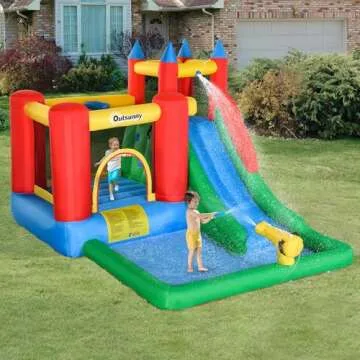 Outsunny 6-in-1 Kids Bounce House Inflatable Water Slide with Pool and Climbing Wall
