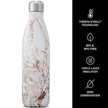 S'well Steel Water Bottle-25 Calacatta Gold-Triple-Layered Vacuum-Insulated Containers Keeps Drinks Cold for 48 Hours and Hot for 24-BPA-Free-Perfect for the Go, 25 fl oz