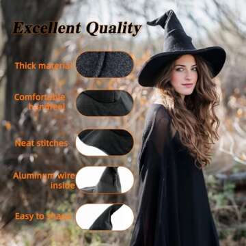 gagift world Witch Hat, 18IN Large Wizard Hat for Adults and Teens Novelty Cosplay Accessories for H...