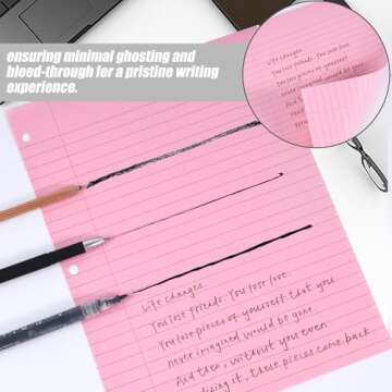 HIBOX 100 Sheets Lined Loose Leaf Paper, Pink 3 Holes Ruled Binder Refill Paper Filler Paper for Women Girls Writing Work Meeting Note Taking