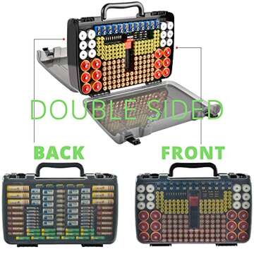 Aptbyte Battery Organizer Storage Holder Box Case with Tester- 269 Batteries Double-Sided Variety Pack, Holds AA AAA 4A C D Cell 9V 3V Lithium LR44 CR2 CR123 CR1632 18650 Button- Grey