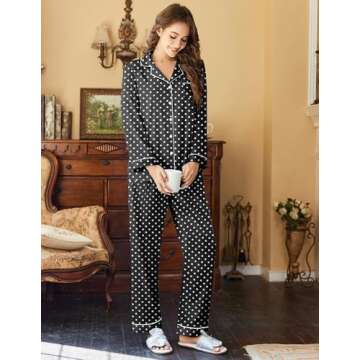 Ekouaer Womens Satin Pajama Set Classic Pattern Silky Pj Sets Button Down Sleepwear Loungewear