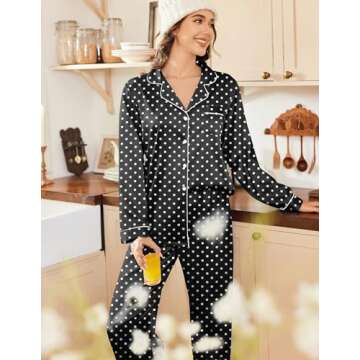 Ekouaer Womens Satin Pajama Set Classic Pattern Silky Pj Sets Button Down Sleepwear Loungewear