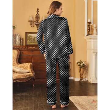 Ekouaer Womens Satin Pajama Set Classic Pattern Silky Pj Sets Button Down Sleepwear Loungewear