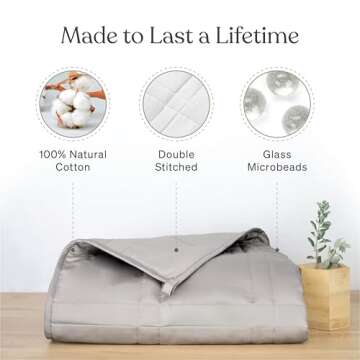 Baloo Weighted Blanket for Adults 12 lb Throw (Silver Sage, 42"x72") | Cooling & 100% Cotton | Machine Washable & Dryer Safe | Glass Microbead Fill