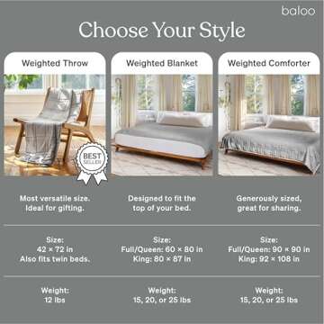 Baloo Weighted Blanket for Adults 12 lb Throw (Silver Sage, 42"x72") | Cooling & 100% Cotton | Machine Washable & Dryer Safe | Glass Microbead Fill
