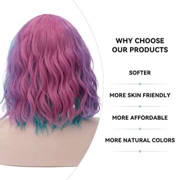 TopWigy Multicolor Curly Wig Synthetic Colorful Wig for Halloween Costume Cosplay Party 14 Inches Mermaid Wigs for Women and Girls