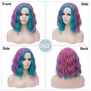 TopWigy Multicolor Curly Wig Synthetic Colorful Wig for Halloween Costume Cosplay Party 14 Inches Mermaid Wigs for Women and Girls