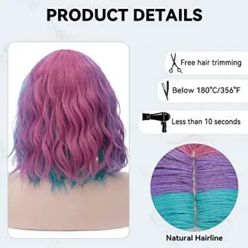 TopWigy Multicolor Curly Wig Synthetic Colorful Wig for Halloween Costume Cosplay Party 14 Inches Mermaid Wigs for Women and Girls