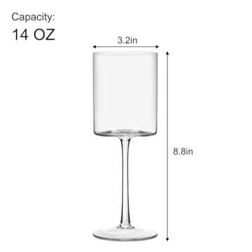 Elegant Moretoes 14oz Wine Glasses Set of 2 - Crystal Stemmed Glassware