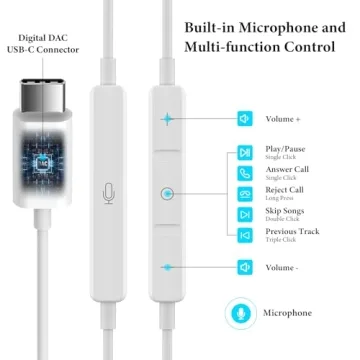 USB C Earphones with Microphone & Volume Control