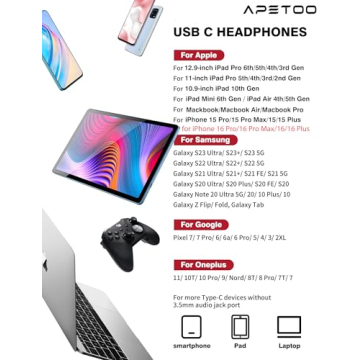 USB C Earphones with Microphone & Volume Control