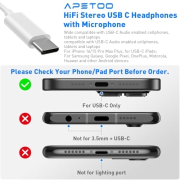 USB C Earphones with Microphone & Volume Control