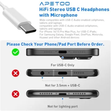 USB C Earphones with Microphone & Volume Control