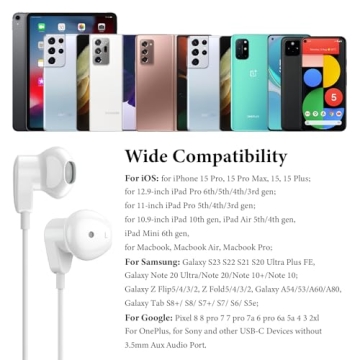 USB C Earphones with Microphone & Volume Control