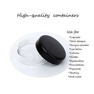 ZEJIA 3 Gram Sample Containers with Lids, 50 Count Tiny Sample Jars, 3ML Makeup Cosmetic Containers for Lip Balms, Lotion, Powder, Beauty Products(Black Lids)