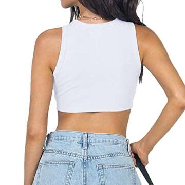Artfish Women Casual Basic Sleeveless High Neck Rib-Knit Front Racerback Crop Tank Top Bandana Y2K Triangle Hem White Going Out XS