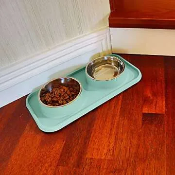 L.D.Dog Cat Food Bowls, Cat Bowls Non-Skid and Non-Spill Silicone Pads with PP Stand, Removable Stainless Steel Food and Water Dishes for Cats, Small Size Dogs