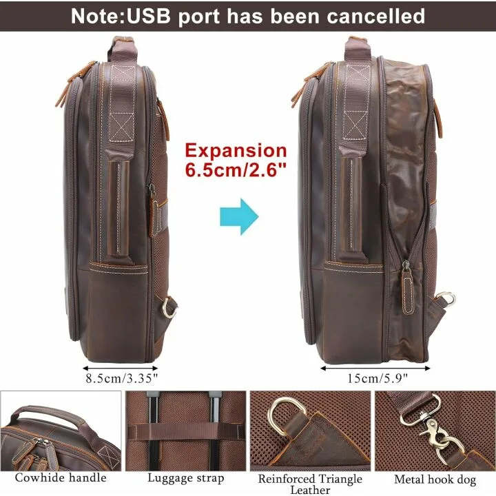 Masa Kawa Leather Laptop Backpack & Briefcase