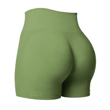 QOQ Women's Seamless Scrunch Gym Shorts - High-Waisted Butt Lifting Activewear in Solid Green