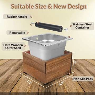 Large Capacity Non-Slip Knock Box for Espresso Grounds