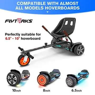 Flytraks K2 Hoverboard Go Kart with Rear Shock Absorption, Hoverboard Seat Attachment Accessory for 6.5" 8" 10" Hover Board, Adjustable Frame Length & Off-Road Rubber Wheel