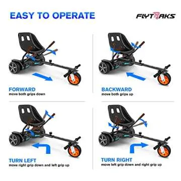 Flytraks K2 Hoverboard Go Kart with Rear Shock Absorption, Hoverboard Seat Attachment Accessory for 6.5" 8" 10" Hover Board, Adjustable Frame Length & Off-Road Rubber Wheel