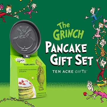 Ten Acre Gifts Dr Seuss The Grinch Pancake Mix and Pan Gift Set, Easy Instant Baking Mix with Round ...
